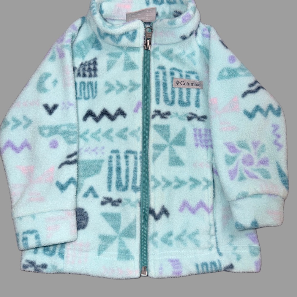 Columbia Baby Fleece Jacket Bundle | 12–18M | Pink & Teal Geometric | Like New - Picture 2 of 2